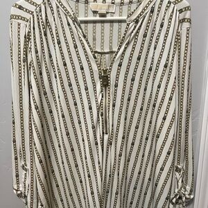 Michael Kors White and Gold Chain Print Women's Blouse/Top Sz XL